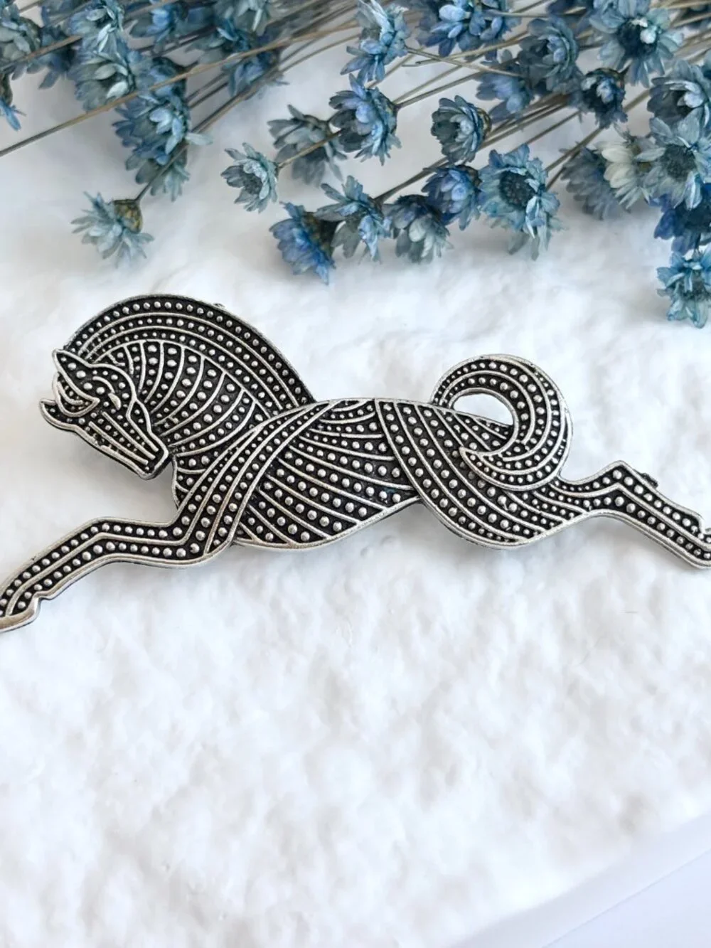 Leaping Horse Figural Silver Toned Vintage Inspired Textured Brooch Pin